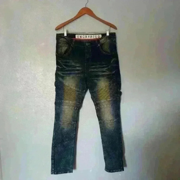 Encrypted Distressed Denim Jeans size W 34 L 32 - Picture 1 of 15